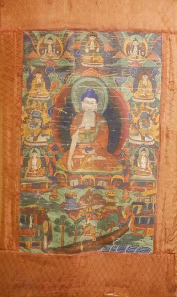 null XXème siècle : 
- Tangkha, détrempe sur toile, Amitayus tenant un bol assis...