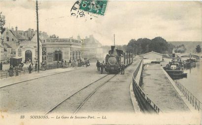 null 7 CARTES POSTALES SOISSONS : Sélection. "Le Tramway (beau plan animé), La Gare...