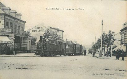 null 7 CARTES POSTALES SOISSONS : Sélection. "Le Tramway (beau plan animé), La Gare...