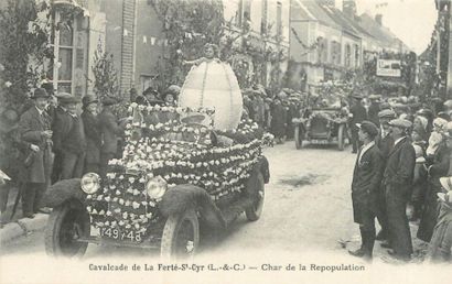 null 12 CARTES POSTALES FETE : Cavalcade de La Ferté St Cyr : Char de la Repopulation,...