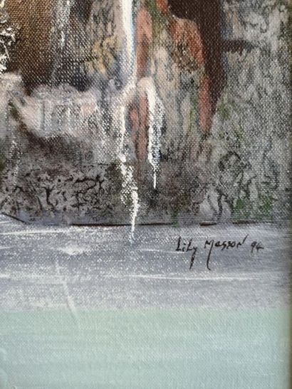 null Lily MASSON (1920-2019) :
Cascades sur le lac, 1994
Acrylique sur toile, signée...
