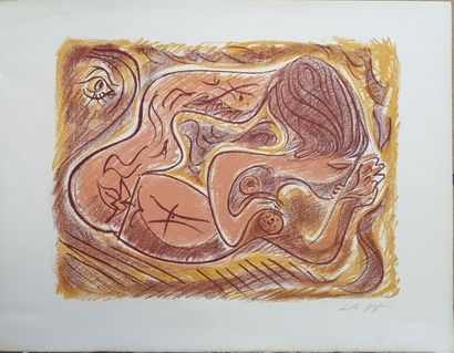 null André MASSON (1896-1987) :
Nu féminin
Lithographie en couleurs, signée en bas...