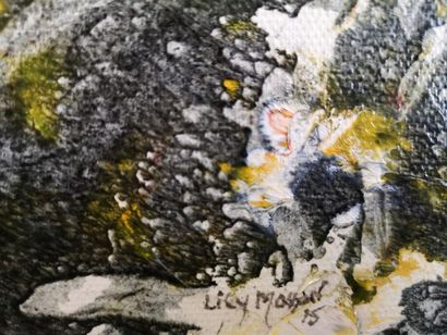 null Lily MASSON (1920-2019) :
Branches fleuries sous la lune, 2015
Collage et huile...