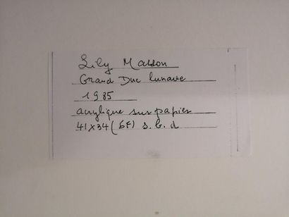null Lily MASSON (1920-2019) :
Grand Duc lunaire, 1985
Acrylique sur papier, signée...