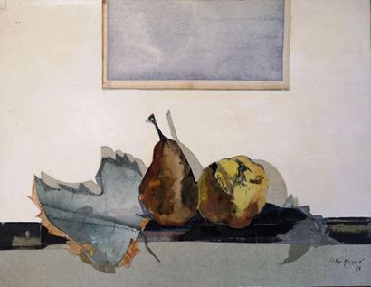 null Lily MASSON (1920-2019) :
Nature morte aux fruits, 1978
Collage de papiers encrés...