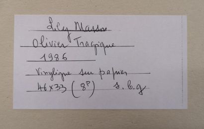 null Lily MASSON (1920-2019) :
Olivier tragique, 1986
Vinylique sur papier, signée...