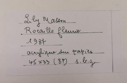 null Lily MASSON (1920-2019) :
Rocaille fleurie, 1987
Acrylique sur papier, signée...