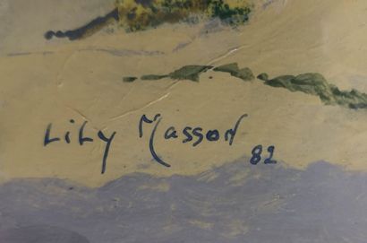 null Lily MASSON (1920-2019) :
Le Printemps grec : Fleurs jaunes et ciel gris, 1982
Collage...