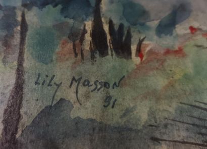 null Lily MASSON (1920-2019) :
Paysage au bout du monde, 1991
Acrylique sur papier,...