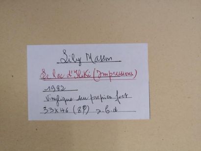 null Lily MASSON (1920-2019) :
Le lac d'Iliki (Impressions), 1982
Vinylique sur papier...