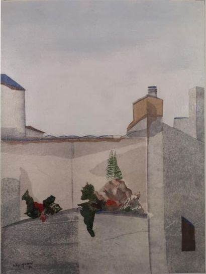 null Lily MASSON (1920-2019) :
Terrasse fleurie II, 1984
Collage et vinylique, signé...