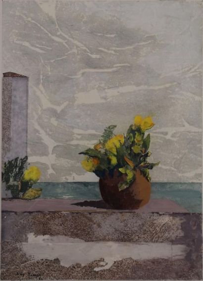 null Lily MASSON (1920-2019) :
La potiche aux fleurs jaunes, 1984
Collage de papiers...