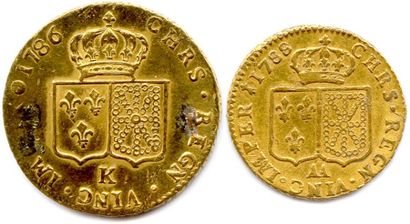 null Lot de deux monnaies en or de LOUIS XVI (22,92grs les 2) : 
Double-louis au...