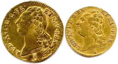 null Lot de deux monnaies en or de LOUIS XVI (22,92grs les 2) : 
Double-louis au...