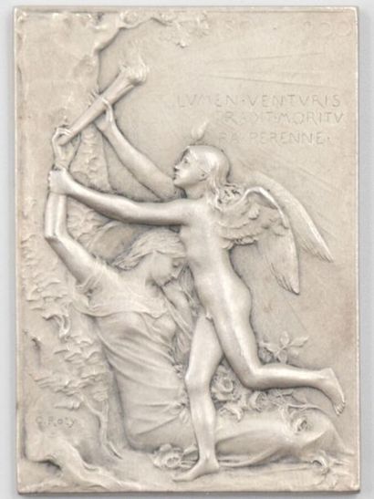 null O.Roty (1846-1911). : Plaque Commémorative bronze à patine argent.
Avers-1801-1900,...