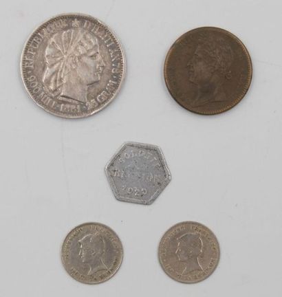 null 5 Monnaies. Les Iles et Ancienne Colonie. Argent, Bronze et Métal.
Haïti : 1...