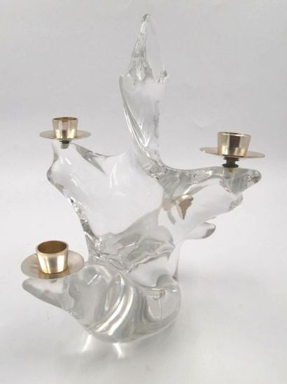 null SCHNEIDER: 
Crystal candlestick with four arms of light, silver plated metal...
