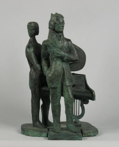 Stephan PASZKIEWICZ dit "Pich" (né en 1924) Chopin et George Sand. Bronze à patine...