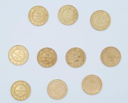 null 10 coins of 20 gold francs to the Engineers: 1874, 1877, 1878, 1890, 1895, 1896...