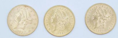 3 Liberty Gold $20 coins: 1899 S (2 ex.)...