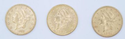 3 x $20 Liberty gold coins: 1880 S, 1881...