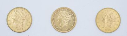 null 3 x $20 Liberty gold coins: 1888 S, 1891 S and 1893.

Weight: 100.40 g.

(wear...