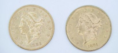 2 x $20 Liberty gold coins: 1882 S and 1884...