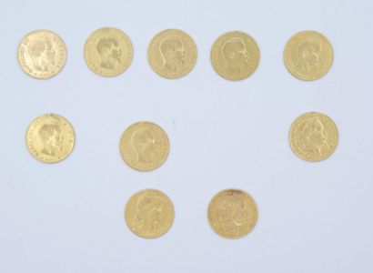 10 pieces of 10 gold francs: 

- Marianne...