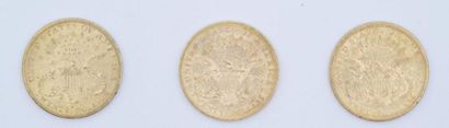 null 3 Liberty Gold $20 coins: 1877 S, 1878 S and 1880 S. 

Weight: 100.28 g. 

(wear...