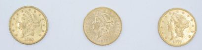 3 Liberty Gold $20 coins: 1877 S, 1878 S...