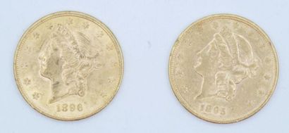 null 2 pièces de 20 dollars Or Liberty : 1895 S et 1896.

Poids : 66,94 g.

(usures).



Estimation...