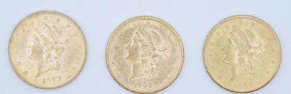 3 Liberty gold 20-dollar coins: 1898 S, 1899...