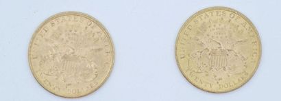 null 2 pièces de 20 dollars Or Liberty : 1893 S et 1894 S.

Poids : 66,95 g.

(usures).



Estimation...