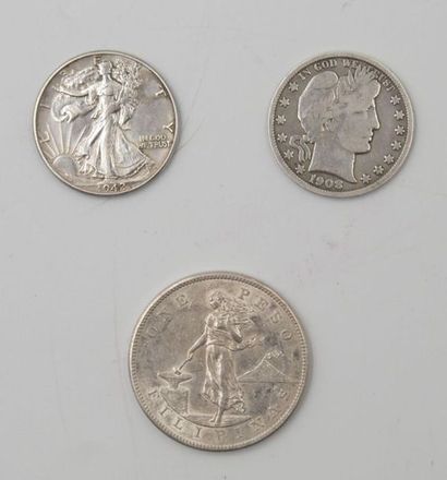 null 3 Monnaies Etats-Unis & Philippines. Argent.
Half Dollar Barber O 1908. Poids...