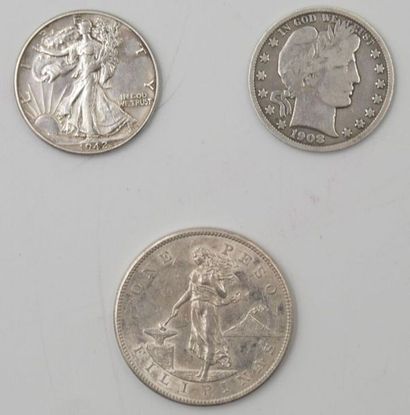 null 3 Monnaies Etats-Unis & Philippines. Argent.
Half Dollar Barber O 1908. Poids...