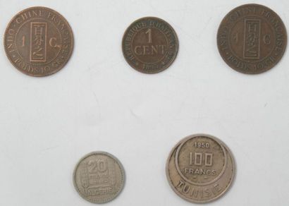null Monnaies. Ensemble de 5 Monnaies Indochine, Tunisie Protectorat Français, Algérie...