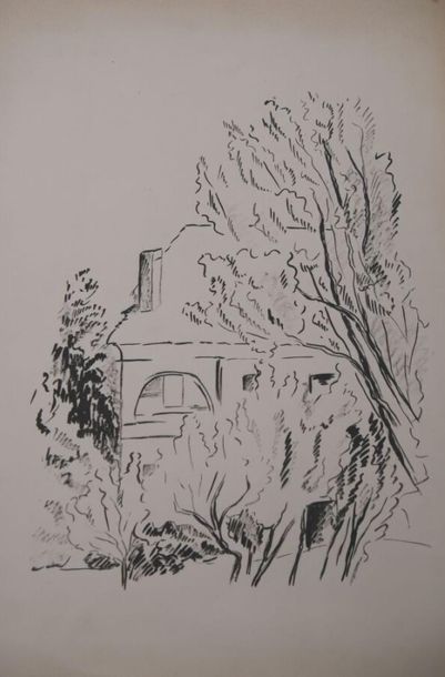 null 20th century school.

The house behind the tree. 2 lithographs.

Black stone...