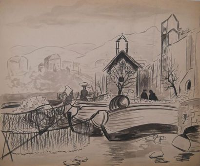 null School of the 20th century.

The boats near the church.

Watercolour and black...