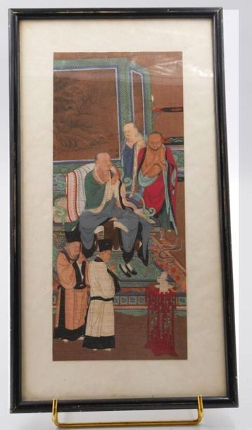 null CHINE - XIXème siècle : 

Ensemble de deux peintures, encre et couleurs sur...