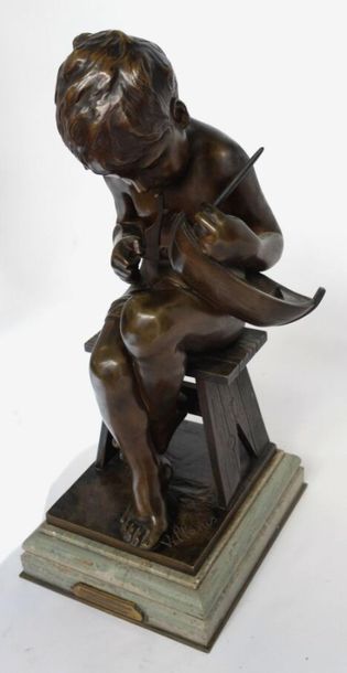 null Emmanuel VILLANIS (1858-1914) 

Enfant du pêcheur 

Bronze à patine brune reposant...