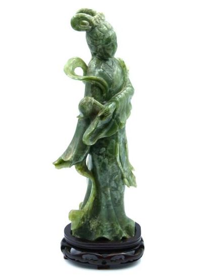 null CHINA - 20th century

Serpentine guanyin depicted standing holding a flycatcher

H....