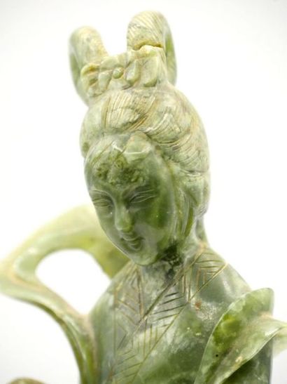 null CHINA - 20th century

Serpentine guanyin depicted standing holding a flycatcher

H....