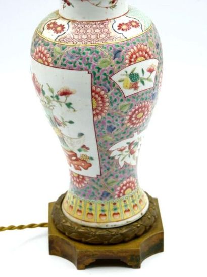 null CHINA - XIXth century

Baluster vase and its lid with polychrome decoration...