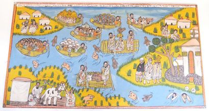 null Painting on fabric with decoration of an Indian procession

signed lower right...