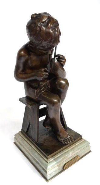 null Emmanuel VILLANIS (1858-1914) 
Enfant du pêcheur 
Bronze à patine brune reposant...