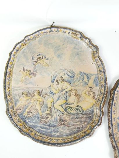 null Pair of earthenware plates forming a counterpart to the blue monochrome painted...