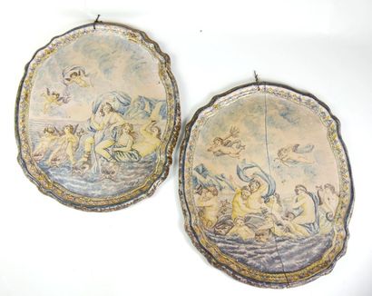 null Pair of earthenware plates forming a counterpart to the blue monochrome painted...