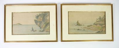 null CHINE - XIXe siècle

Paysages de rivages 

Deux aquarelles sur papier sous verre

Idéogrammes...