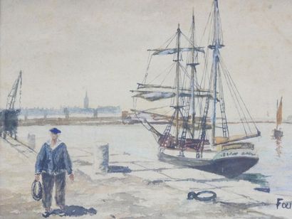 null FARLES (20th century)

Breton fisherman and three masts moored in the harbour

Watercolor...
