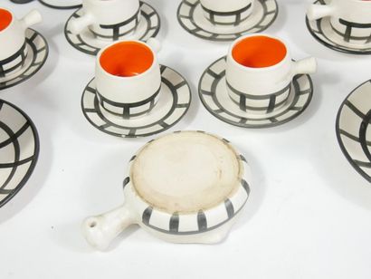 null Aperitif set in polychrome glazed ceramic with black geometric decoration on...